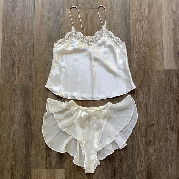 Victoria's Secret Other - Vintage Victoria's Secret Satin Second Skin Lingerie Set Cami Shorts White S/M